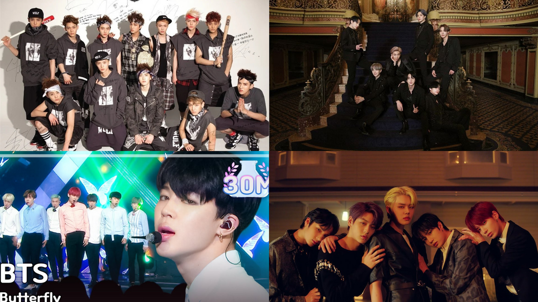 exo, bts, txt collage