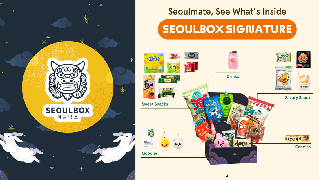 A Seoulbox showcasing an exciting selection of Korean snacks, candies, drinks, and goodies, inviting subscribers to explore what's inside the September box.